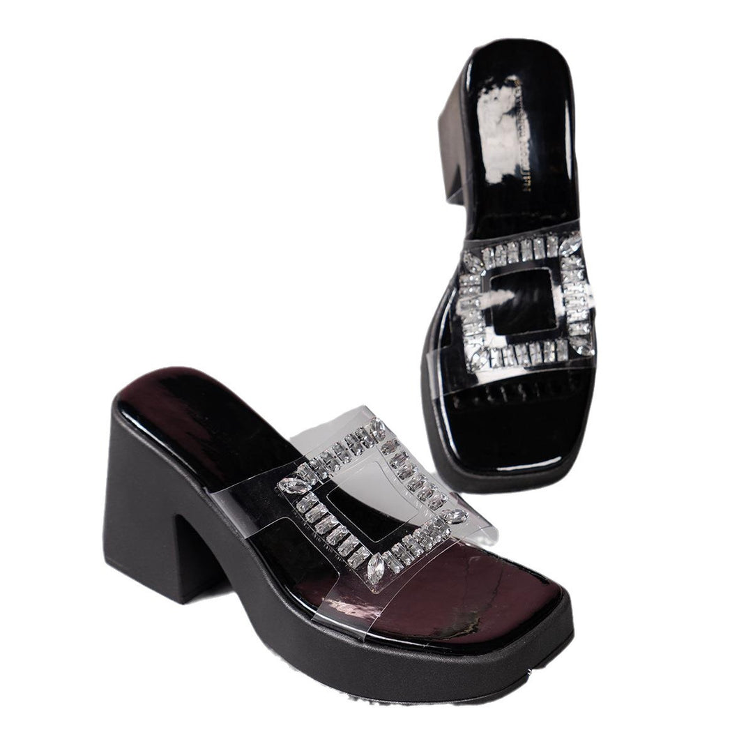 Damen luxuriöse Plateau-Pantoletten mit glitzerndem Schmuckdetail EB