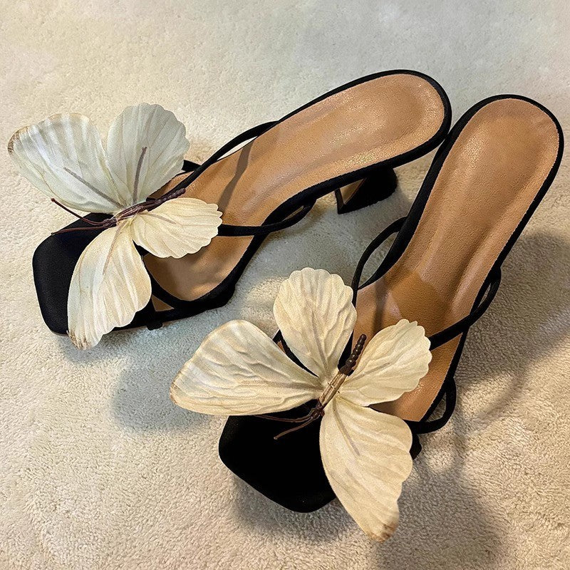 Damen Slingback Sandalen mit kunstvollen Schmetterlings-Applikationen EB