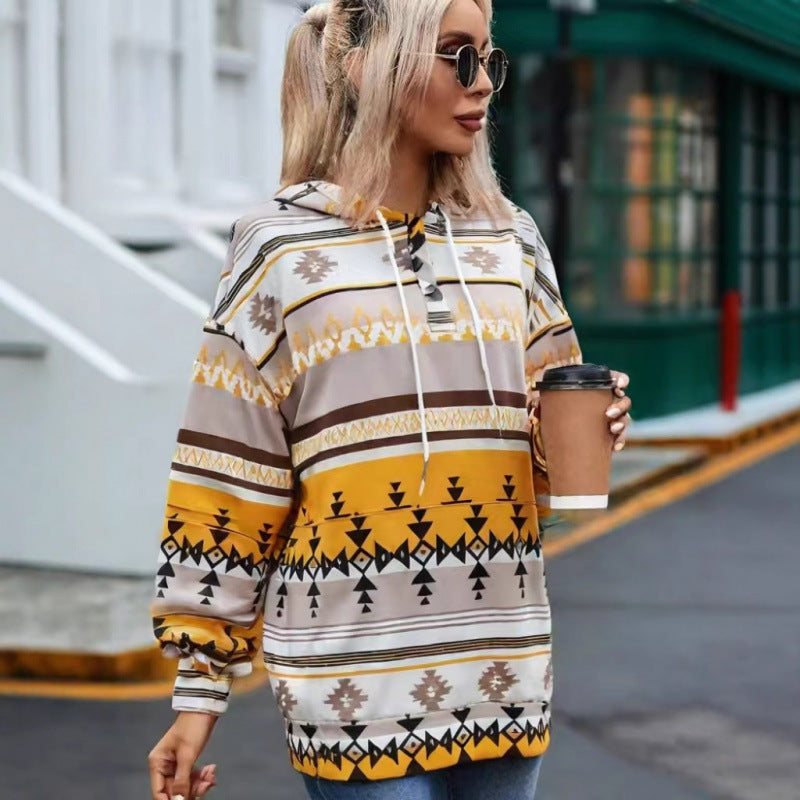 Damen Relaxed Fit Bohemian Grafik Hoodie EB