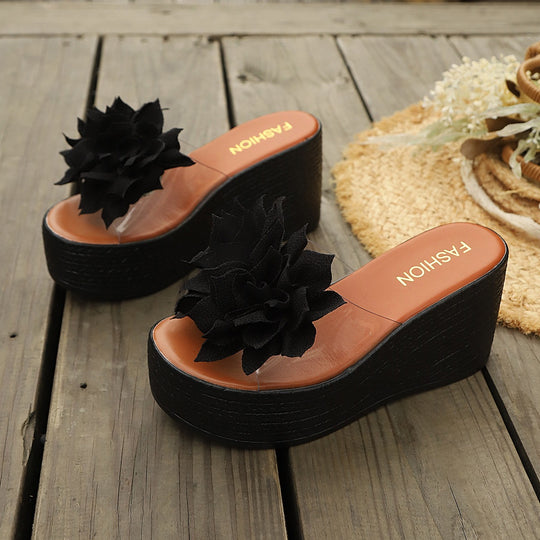 Damen Wedge-Pantoletten mit floralen Applikationen EB