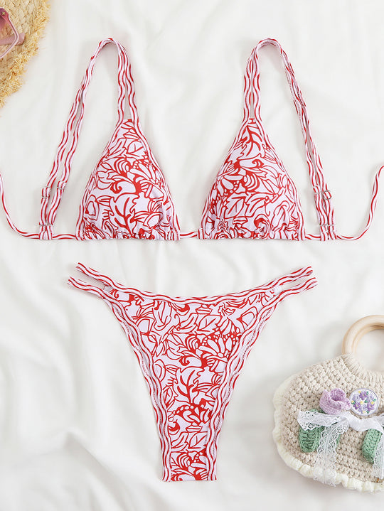 Damen Triangel-Bikini-Set mit verstellbaren Trägern und floralem Muster EB