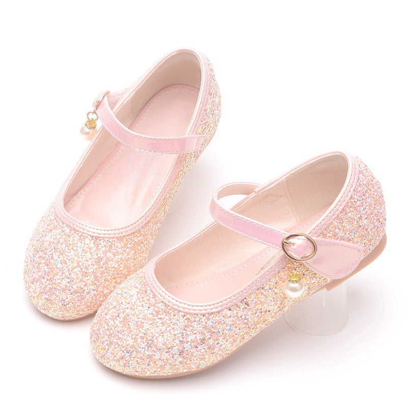 Mädchen Glitzernde Ballerinas mit Riemchen und Perlenapplikation EB