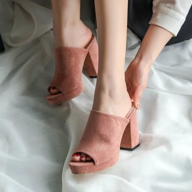 Damen Peep-Toe Blockabsatz-Slipper EB
