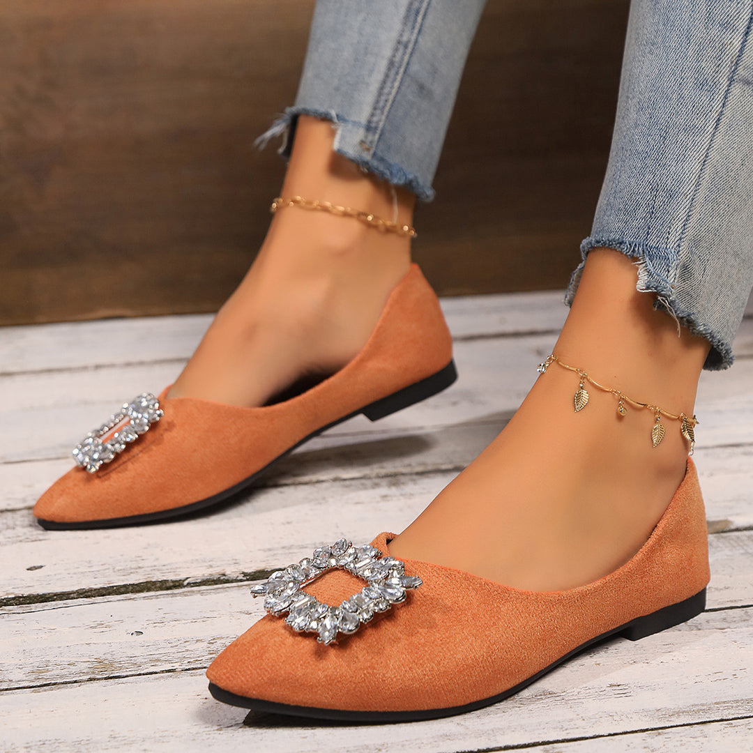 Damen elegante Ballerinas mit funkelnder Kristall-Applikation EB