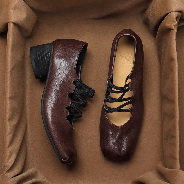 Damen Ballerina-Schuhe mit innovativem Schnürdesign und hochwertigem Leder EB
