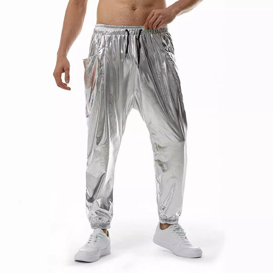 Herren glänzende Freizeithose mit praktischen Seitentaschen und elastischem Bund EB