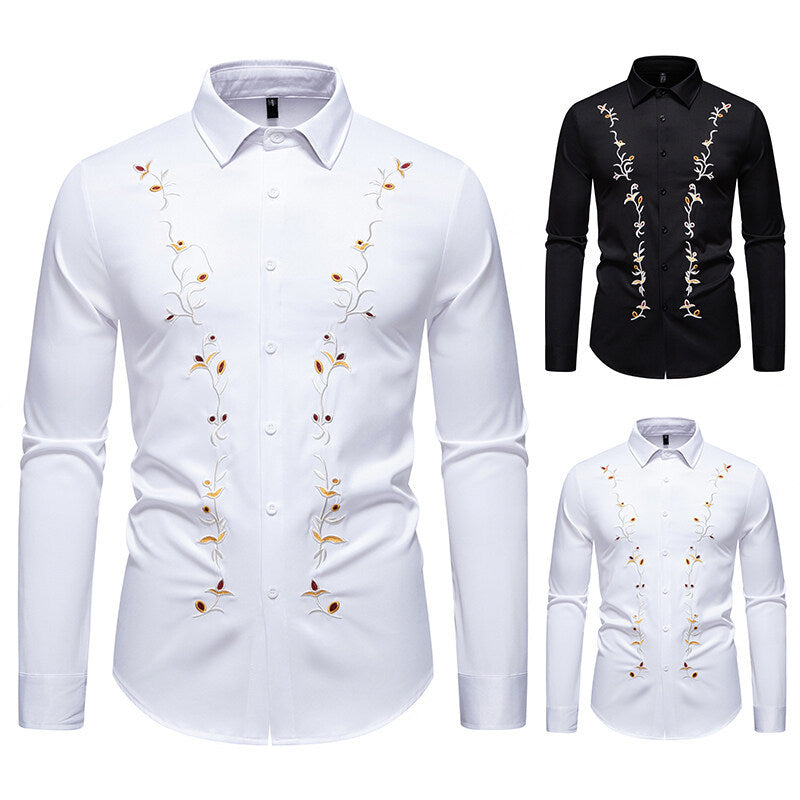 Herren Langarmhemd mit floralen Stickereien EB