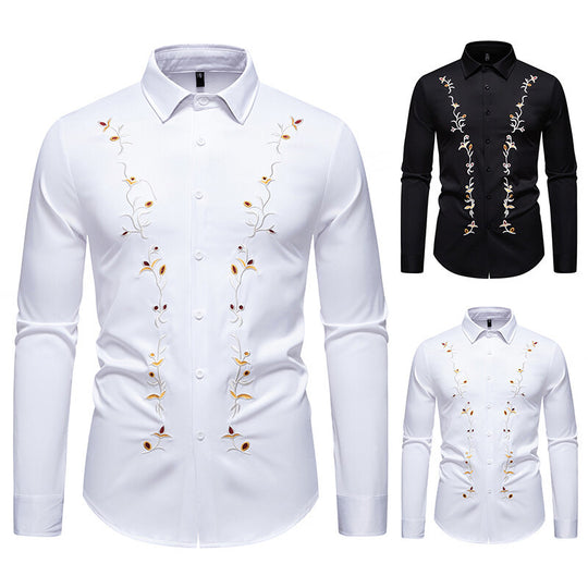 Herren Langarmhemd mit floralen Stickereien EB