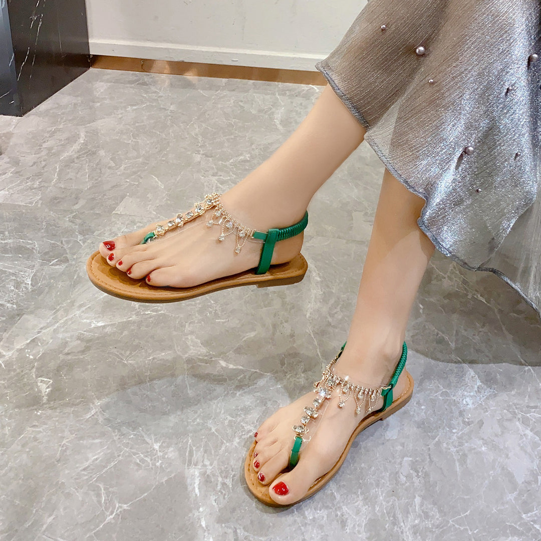 Damen elegante Zehentrenner-Sandalen mit funkelndem Strass EB