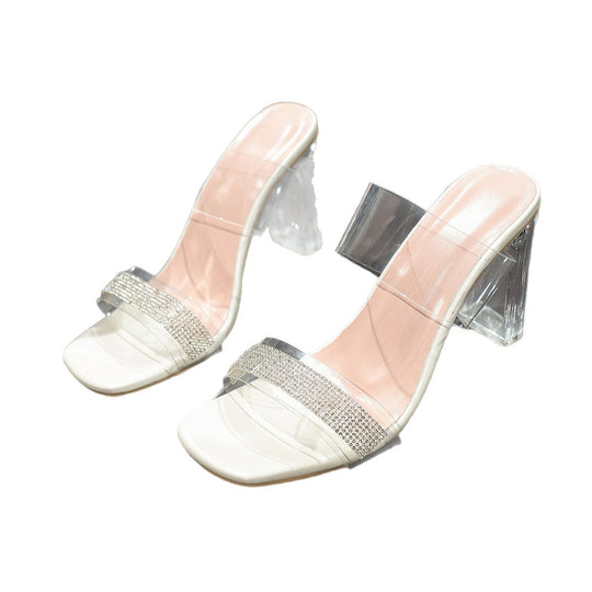 Damen Hochhackige Sandalen mit transparentem Riemendesign und funkelndem Glitter EB