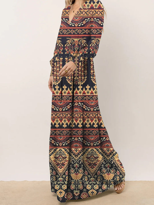 Damen Maxikleid mit elegantem Boho-Muster und voluminösen Ärmeln EB