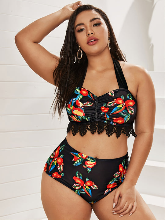 Damen Zweiteiliges Badeanzug-Set mit floralem Design EB