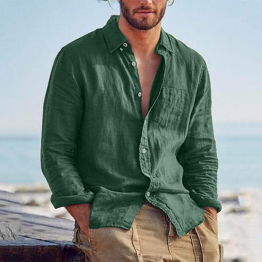 Herren nan Leinenhemd mit Brusttasche und lässiger Strandpassform EB