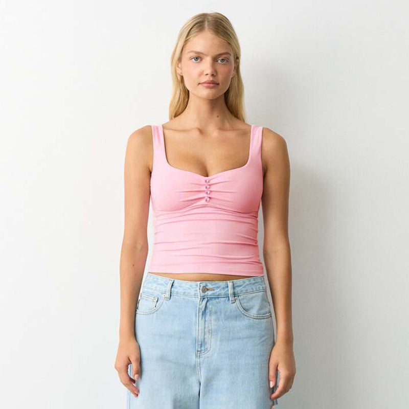 Damen hochwertige Bustier-Top mit dekorativem Knopfdesign EB