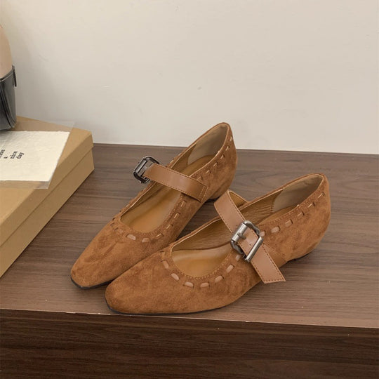 Damen elegante Mary Janes mit modischer Schnalle und hochwertiger Wildlederoberfläche EB