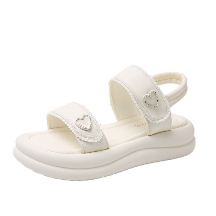 Damen Riemensandalen mit dekorativen Herz-Akzenten EB