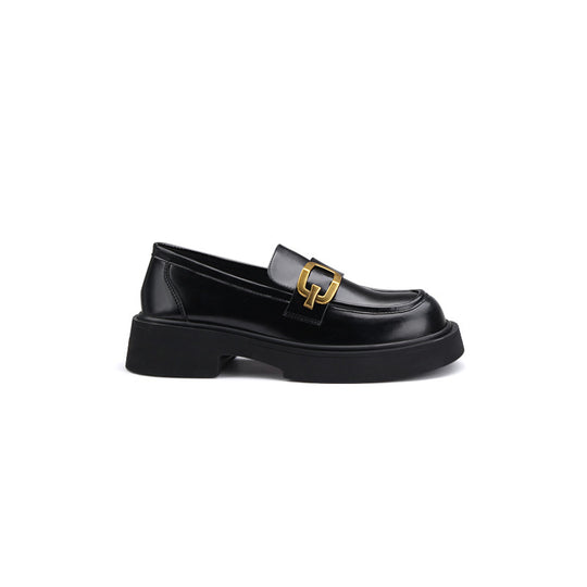 Damen Elegante Loafers mit stabiler Sohle und goldfarbener Schnallenakzent EB