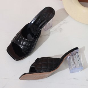 Damen modische Slides mit transparentem Blockabsatz EB