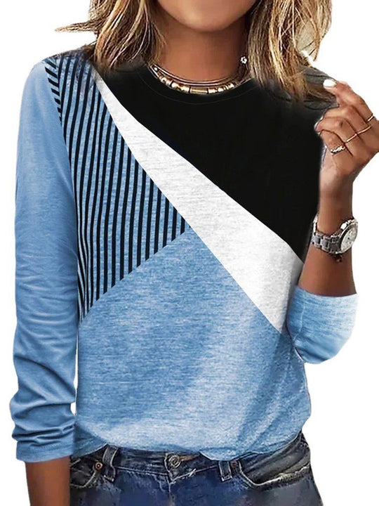 Damen Colorblock-Sweatshirt mit diagonaler Panel-Optik und Streifenbesatz EB