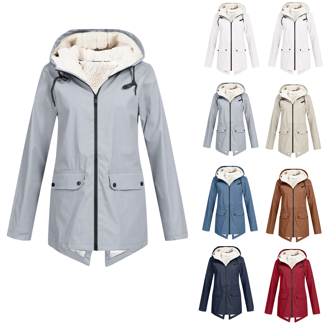 Damen wetterfeste und gefütterte Regenjacke mit verstellbarem Kapuzenkragen EB