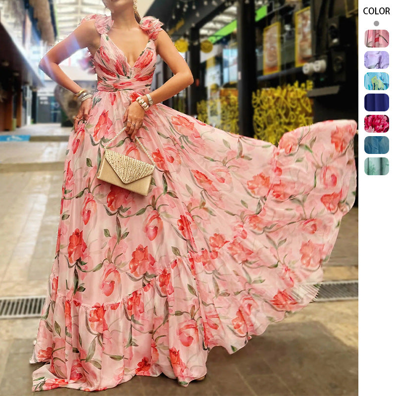 Damen Maxikleid mit luftigen Rüschendetails und ausgefallenem Wickeldesign EB