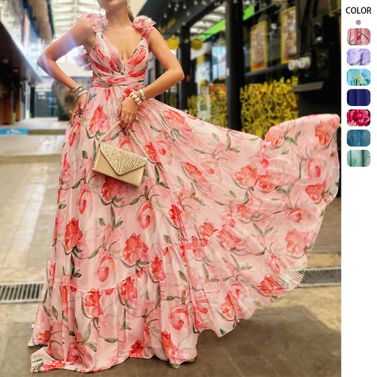 Damen Maxikleid mit luftigen Rüschendetails und ausgefallenem Wickeldesign EB