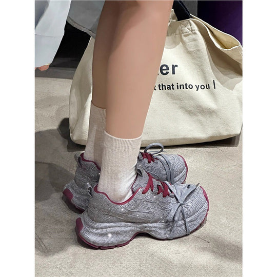 Damen Chunky Plateau-Sneaker mit gewellter Profilsohle und glitzernder Mesh-Optik EB