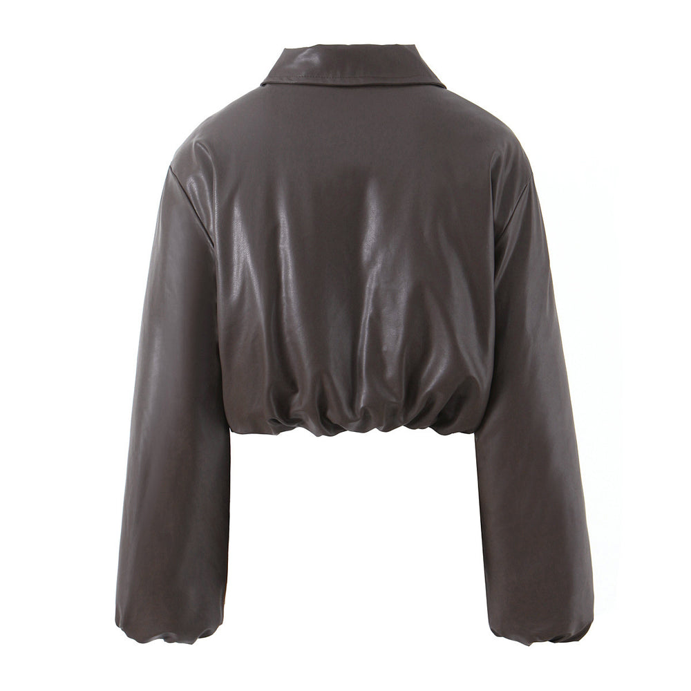 Damen elegante cropped Jacke mit Reißverschluss und Stickkragen EB