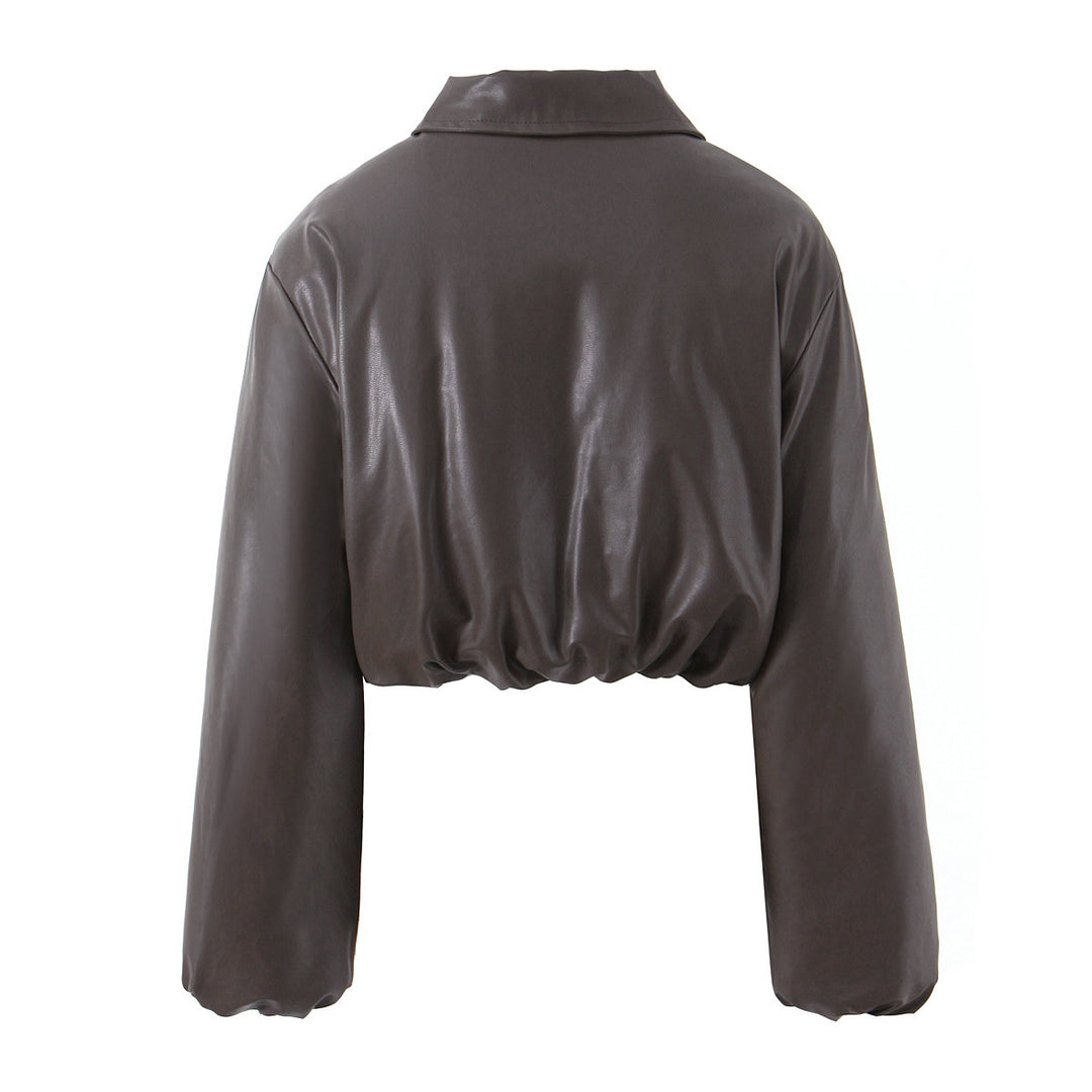 Damen elegante cropped Jacke mit Reißverschluss und Stickkragen EB