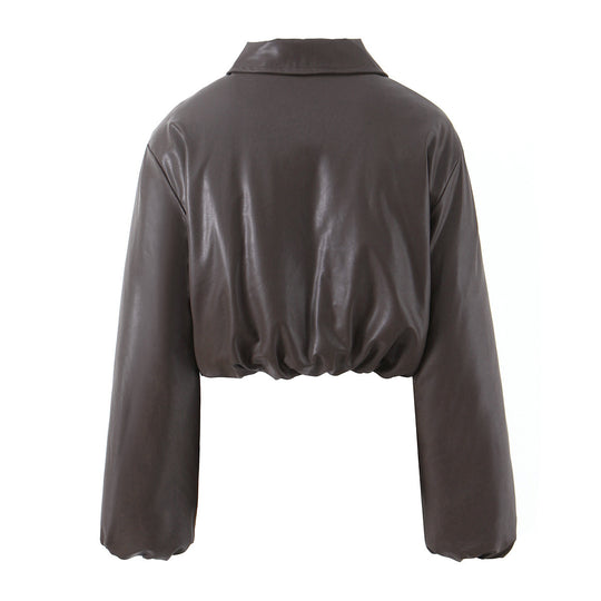 Damen elegante cropped Jacke mit Reißverschluss und Stickkragen EB