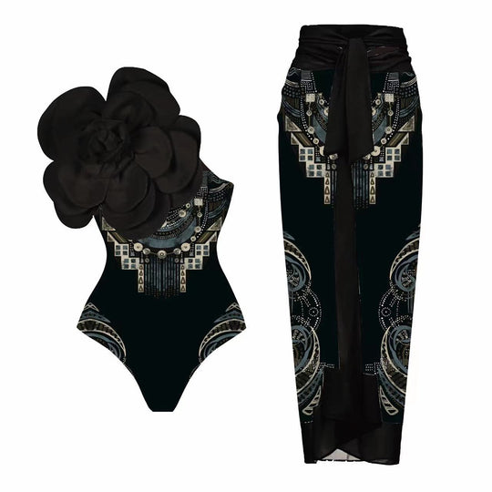 Damen Eleganter Einteiler mit kunstvoller Blumendekoration EB