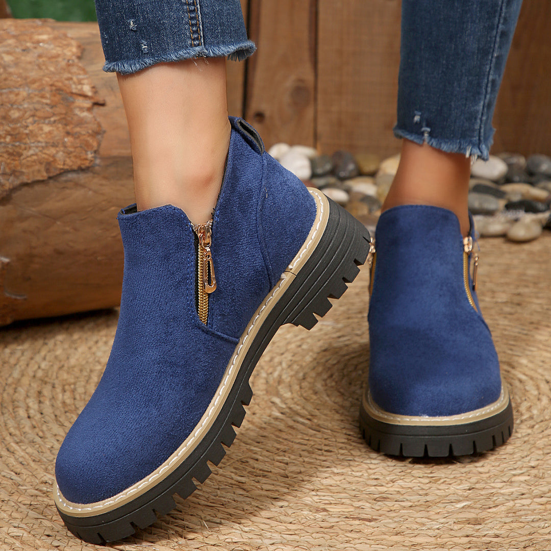 Damen nan knöchelhohe Stiefelette mit dekorativem Reißverschluss gepolstertem Schaft und robuster Profilsohle EB