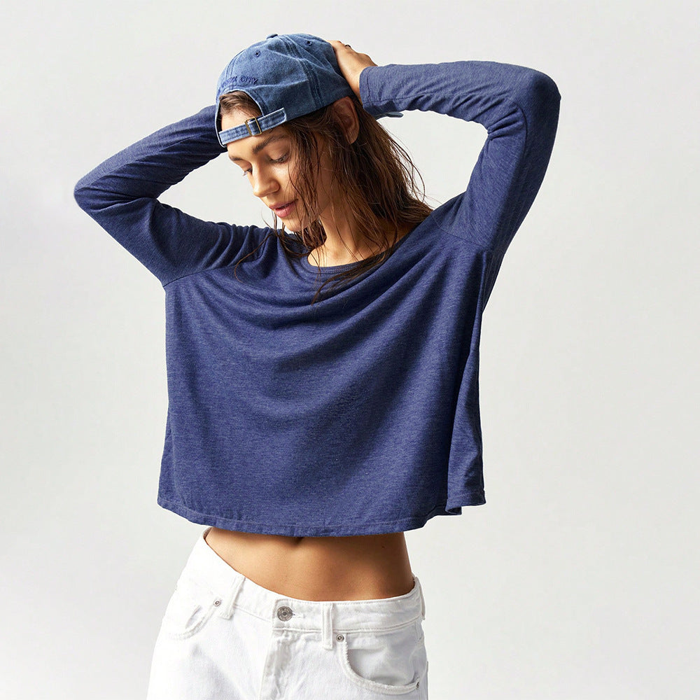 Damen legeres Cropped-Longsleeve mit weiter Oversize-Passform und gerundetem Saum Eichborn Berlin