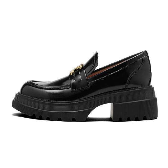 Damen elegante Loafers mit glänzender Oberfläche und robustem Plateau EB