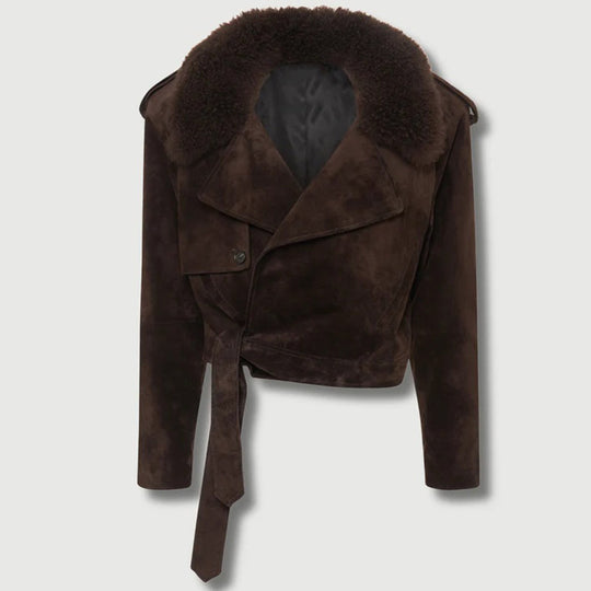 Damen Modische Wildlederjacke mit kuscheligem Kragen EB