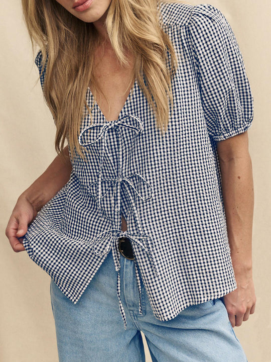 Damen Bluse mit Knoten-Detail und Puffärmeln EB