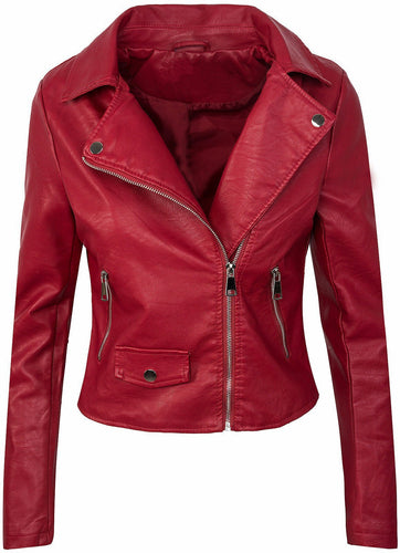 Damen Kunstleder Bikerjacke mit asymmetrischem Reißverschluss