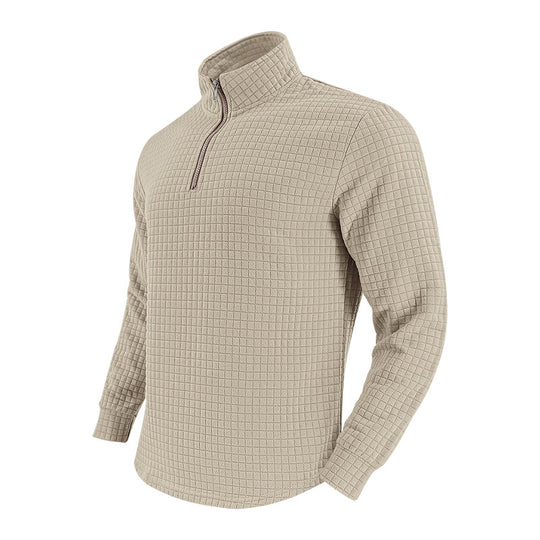 Herren nan strukturierter Grid-Halbzip-Pullover mit hohem Stehkragen und elastischem Komfortsaum EB