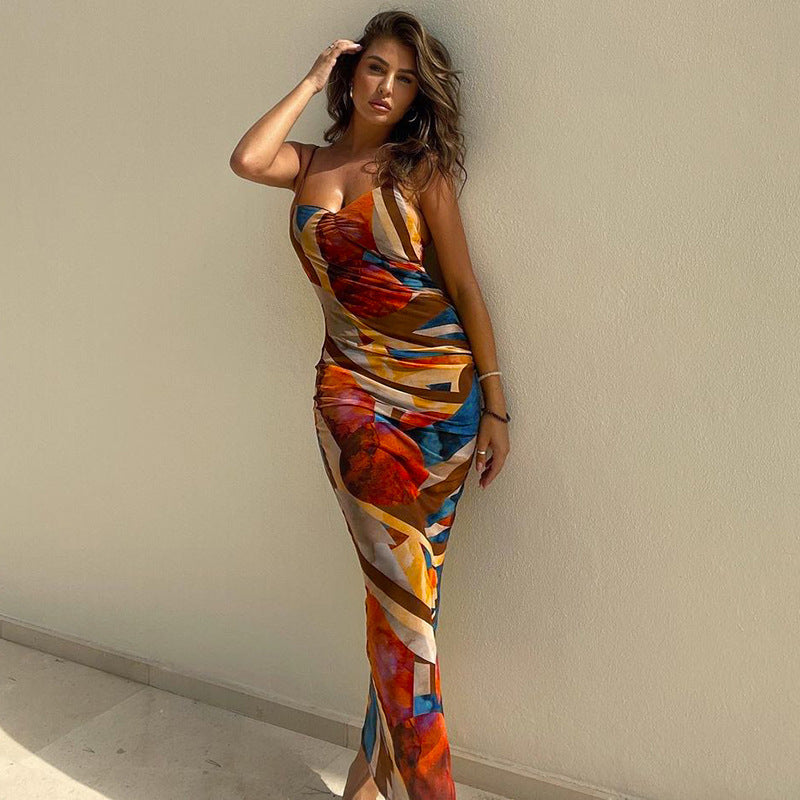 Damen Maxikleid mit hohem Schlitz und modernem Zebramuster EB