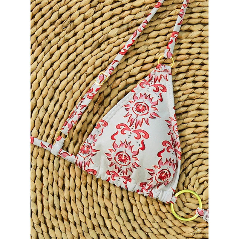 Damen Triangel-Bikini mit Ringakzent und floralem Design EB