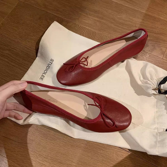 Damen Elegante Ballerinas mit schimmerndem Metallic-Finish und zierlichem Schleifenakzent EB