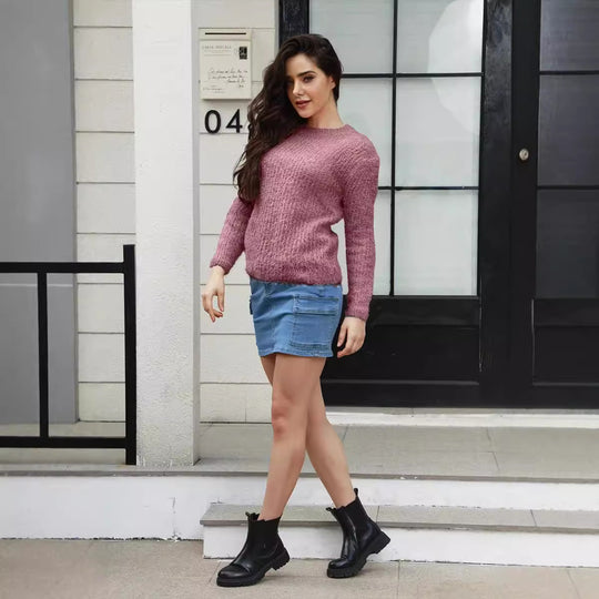 Damen kuscheliger Strickpullover mit hoher Elastizität und modernem Design EB