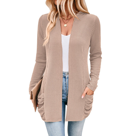 Damen Strickjacke mit Raffung und praktischen Taschen EB