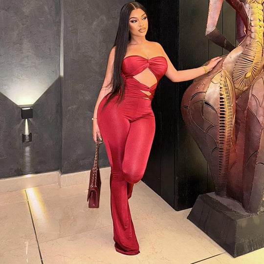 Damen Eleganter Cut-Out Jumpsuit mit fließendem Bein EB