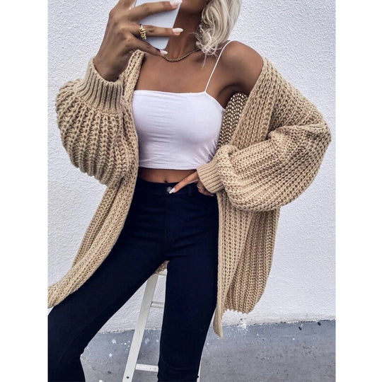 Damen Grobstrickcardigan mit voluminösen Ärmeln und offener Schnittführung EB