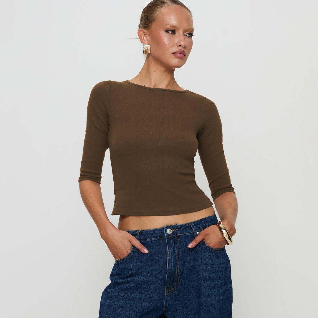 Damen figurbetontes Cropped Oberteil aus hochwertigem Rippmaterial EB
