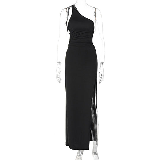 Damen Maxi-Kleid mit asymmetrischem Ausschnitt und eleganten Teilungsnähten EB