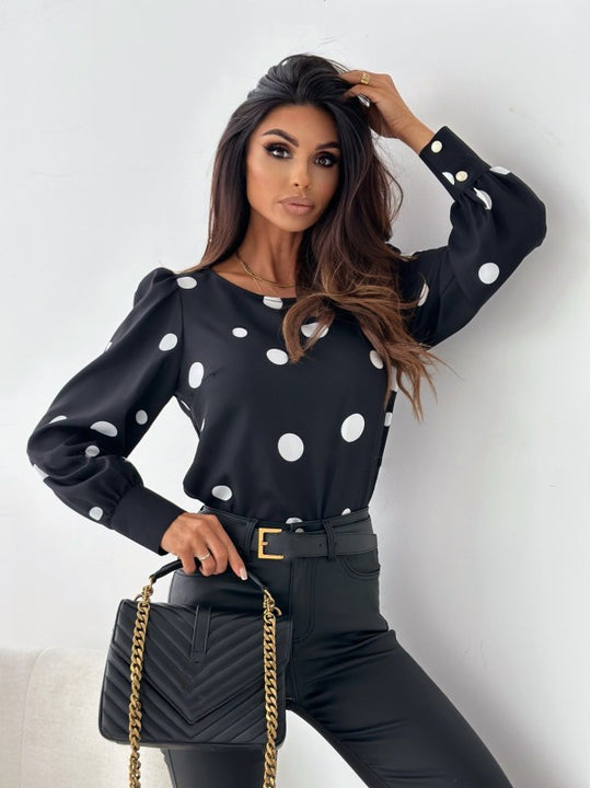 Damen Bluse mit Volantärmel und zeitlosem Punkte-Druck EB