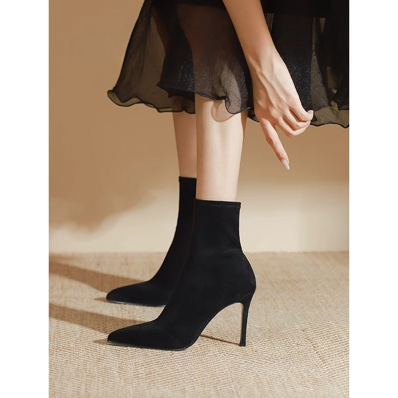 Damen elegante Ankle Boots mit spitzem Design und hohem Absatz EB