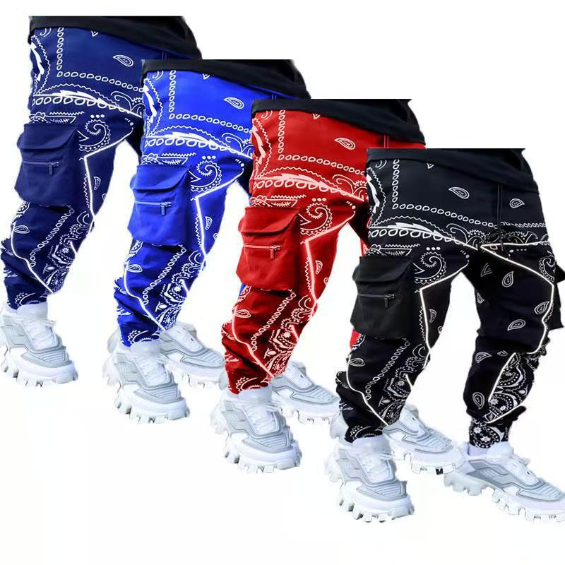 Herren Cargo-Jogginghose mit Bandana-Print, Kordelzug & Mehrfachtaschen EB